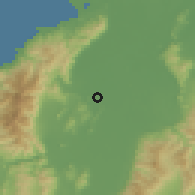 Shaded relief of the 59 km around La Bueso, drawn from the GMTED2010 grid