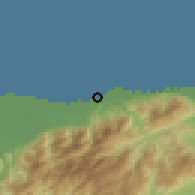 Shaded relief of the 59 km around La Ceiba, drawn from the GMTED2010 grid