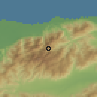 Shaded relief of the 59 km around La Colorada, drawn from the GMTED2010 grid