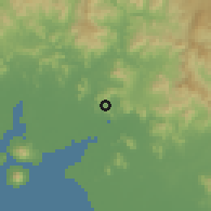 Shaded relief of the 60 km around La Criba, drawn from the GMTED2010 grid