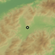 Shaded relief of the 59 km around La Flecha, drawn from the GMTED2010 grid
