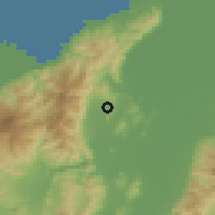Shaded relief of the 59 km around La Fraternidad, drawn from the GMTED2010 grid