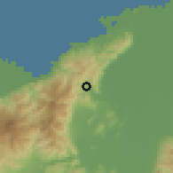 Shaded relief of the 59 km around La Jutosa, drawn from the GMTED2010 grid
