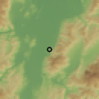 Shaded relief of the 59 km around La Mina, drawn from the GMTED2010 grid