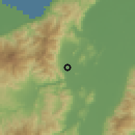 Shaded relief of the 59 km around La Misión, drawn from the GMTED2010 grid