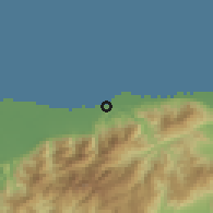 Shaded relief of the 59 km around Las Delicias, drawn from the GMTED2010 grid