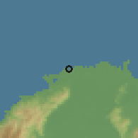 Shaded relief of the 59 km around Bajamar, drawn from the GMTED2010 grid