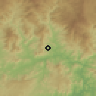 Shaded relief of the 59 km around La Virtud, drawn from the GMTED2010 grid