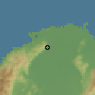 Shaded relief of the 59 km around Baracoa, drawn from the GMTED2010 grid