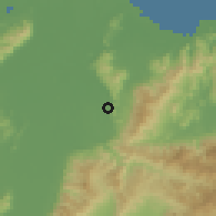 Shaded relief of the 59 km around Mezapa, drawn from the GMTED2010 grid