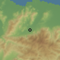 Shaded relief of the 59 km around Mezapita, drawn from the GMTED2010 grid