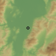 Shaded relief of the 59 km around Barrio San Antonio, drawn from the GMTED2010 grid