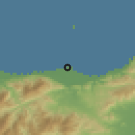 Shaded relief of the 59 km around Nueva Armenia, drawn from the GMTED2010 grid