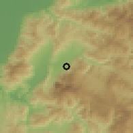 Shaded relief of the 59 km around Nueva Esperanza, drawn from the GMTED2010 grid