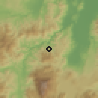 Shaded relief of the 59 km around Nueva Granada, drawn from the GMTED2010 grid