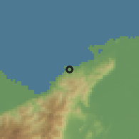 Shaded relief of the 59 km around Omoa, drawn from the GMTED2010 grid