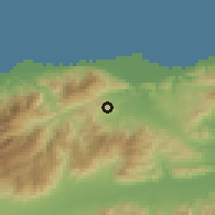 Shaded relief of the 59 km around Piedras Amarillas, drawn from the GMTED2010 grid