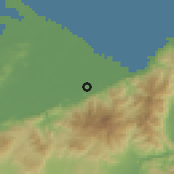 Shaded relief of the 59 km around Potrerillos, drawn from the GMTED2010 grid