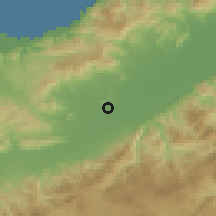 Shaded relief of the 59 km around Prieta, drawn from the GMTED2010 grid