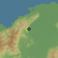 Shaded relief of the 59 km around Quebrada Seca, drawn from the GMTED2010 grid