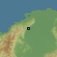 Shaded relief of the 59 km around Río Blanquito, drawn from the GMTED2010 grid