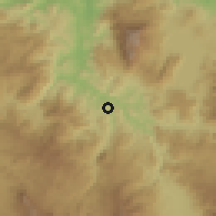 Shaded relief of the 59 km around San Francisco de Ojuera, drawn from the GMTED2010 grid