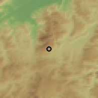 Shaded relief of the 59 km around San Joaquín, drawn from the GMTED2010 grid