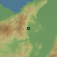 Shaded relief of the 59 km around San José de Los Laureles, drawn from the GMTED2010 grid