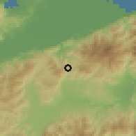 Shaded relief of the 59 km around San Juan, drawn from the GMTED2010 grid