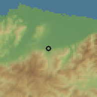 Shaded relief of the 59 km around San Juan Pueblo, drawn from the GMTED2010 grid