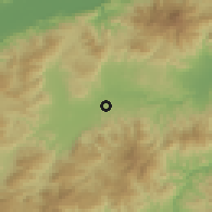 Shaded relief of the 59 km around San Marcos, drawn from the GMTED2010 grid