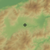 Shaded relief of the 59 km around Camalote, drawn from the GMTED2010 grid