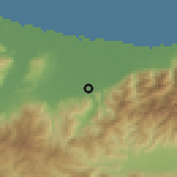 Shaded relief of the 59 km around Santa Ana, drawn from the GMTED2010 grid