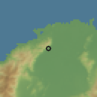 Shaded relief of the 59 km around Sapadril Abajo, drawn from the GMTED2010 grid