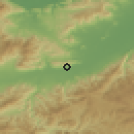 Shaded relief of the 59 km around Carbajales, drawn from the GMTED2010 grid