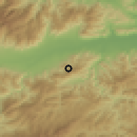 Shaded relief of the 59 km around Teguajinal, drawn from the GMTED2010 grid