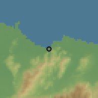 Shaded relief of the 59 km around Tela, drawn from the GMTED2010 grid