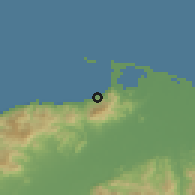 Shaded relief of the 59 km around Trujillo, drawn from the GMTED2010 grid