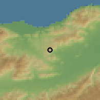 Shaded relief of the 59 km around Utila, drawn from the GMTED2010 grid