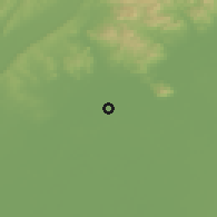 Shaded relief of the 50 km around Prügy, drawn from the GMTED2010 grid