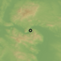 Shaded relief of the 50 km around Visegrád, drawn from the GMTED2010 grid