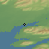 Shaded relief of the 43 km around Borgarnes, drawn from the GMTED2010 grid