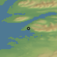 Shaded relief of the 43 km around Grundarhverfi, drawn from the GMTED2010 grid