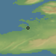 Shaded relief of the 43 km around Hafnarfjörður, drawn from the GMTED2010 grid