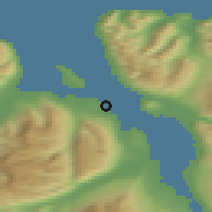 Shaded relief of the 43 km around Hauganes, drawn from the GMTED2010 grid