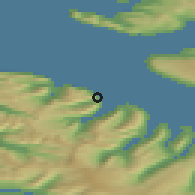 Shaded relief of the 42 km around Hnífsdalur, drawn from the GMTED2010 grid