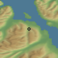 Shaded relief of the 43 km around Hrafnagil, drawn from the GMTED2010 grid