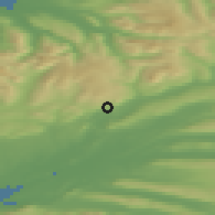 Shaded relief of the 43 km around Bifröst, drawn from the GMTED2010 grid