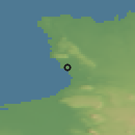 Shaded relief of the 42 km around Kópasker, drawn from the GMTED2010 grid