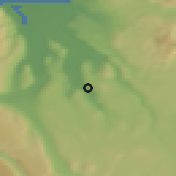 Shaded relief of the 43 km around Laugar, drawn from the GMTED2010 grid